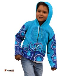 Australia Aboriginal Kid Hoodie Dolphin Light Blue