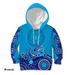 Australia Aboriginal Kid Hoodie Dolphin Light Blue