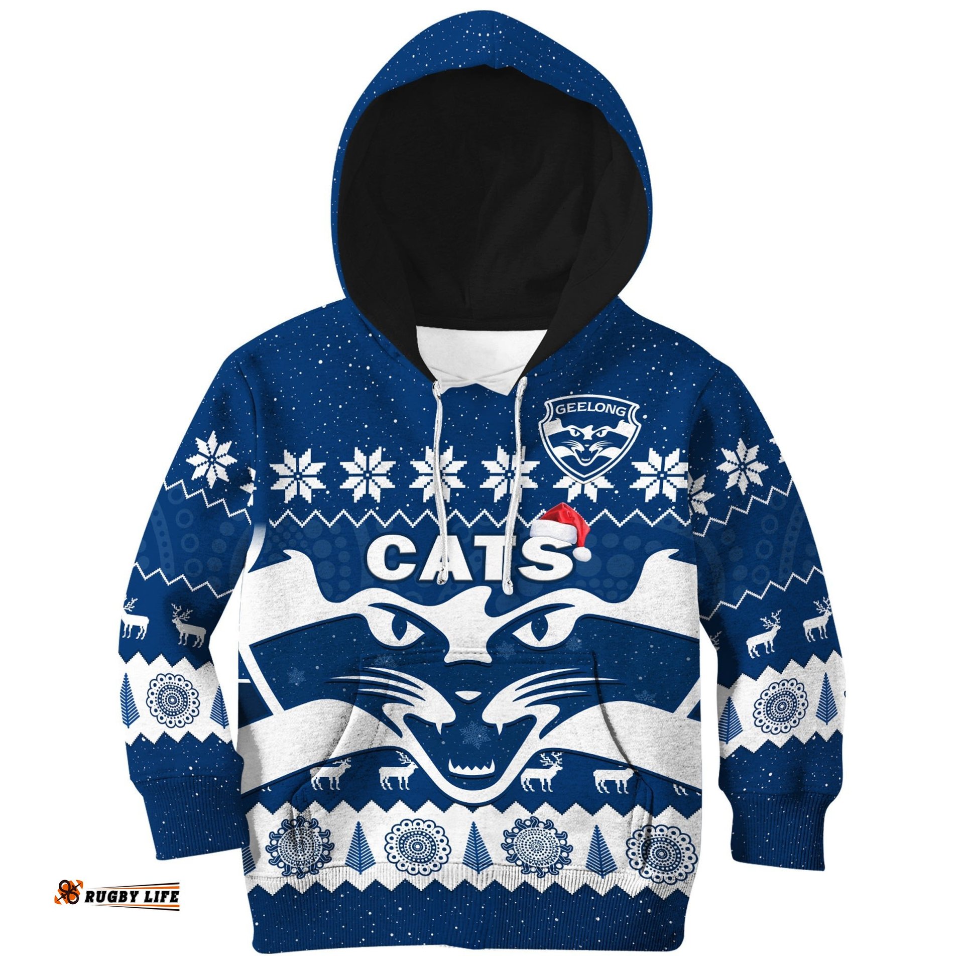 Cats Football Christmas Hoodie KID Geelong Aboriginal Painting