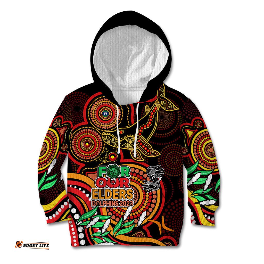 Dolphins Rugby Aboriginal Art Kid Hoodie NAIDOC Indigenous Tribal