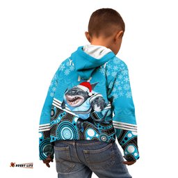 Custom Sharks Rugby Christmas Kid Hoodie Merry Xmas 2023 Mix Aboriginal Art