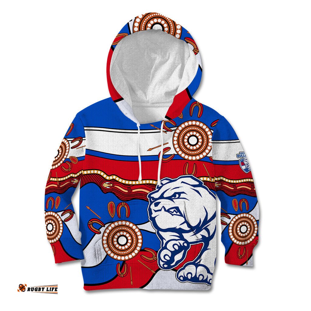 Custom Text And Number AFL Bulldogs Football Kid Hoodie Western Aboriginal Simple Style