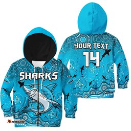 Custom Text And Number Sharks Rugby Hoodie KID Go Sharkies Aboriginal Special Version
