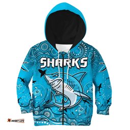 Custom Text And Number Sharks Rugby Hoodie KID Go Sharkies Aboriginal Special Version