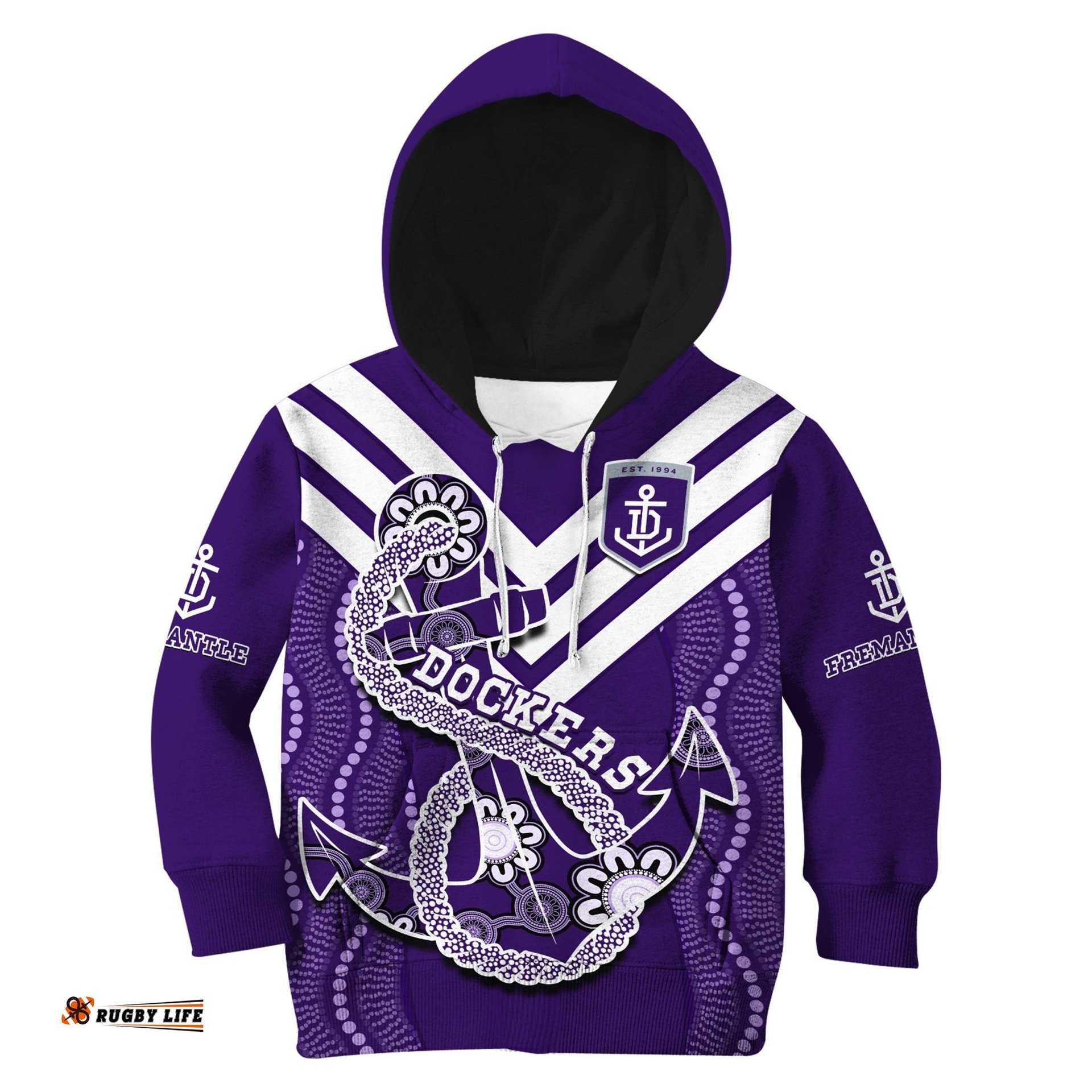 Dockers Football Hoodie KID Fremantle Anchor Mix Aboriginal Pattern Dynamic Style