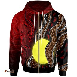 Aboriginal Zip Up Hoodie Aboriginal Flag Lizard Dot Painting Style For Kids
