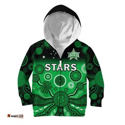 Stars Cricket Hoodie KID Melbourne Team Green Gradient Aboriginal Art