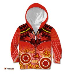 Personalised Gold Coast Football Kid Hoodie Suns Aboriginal Mix Polynesian Pattern