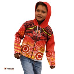 Personalised Gold Coast Football Kid Hoodie Suns Aboriginal Mix Polynesian Pattern