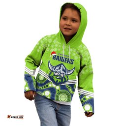 Custom Raiders Rugby Christmas Kid Hoodie Merry Xmas 2023 Mix Aboriginal Art