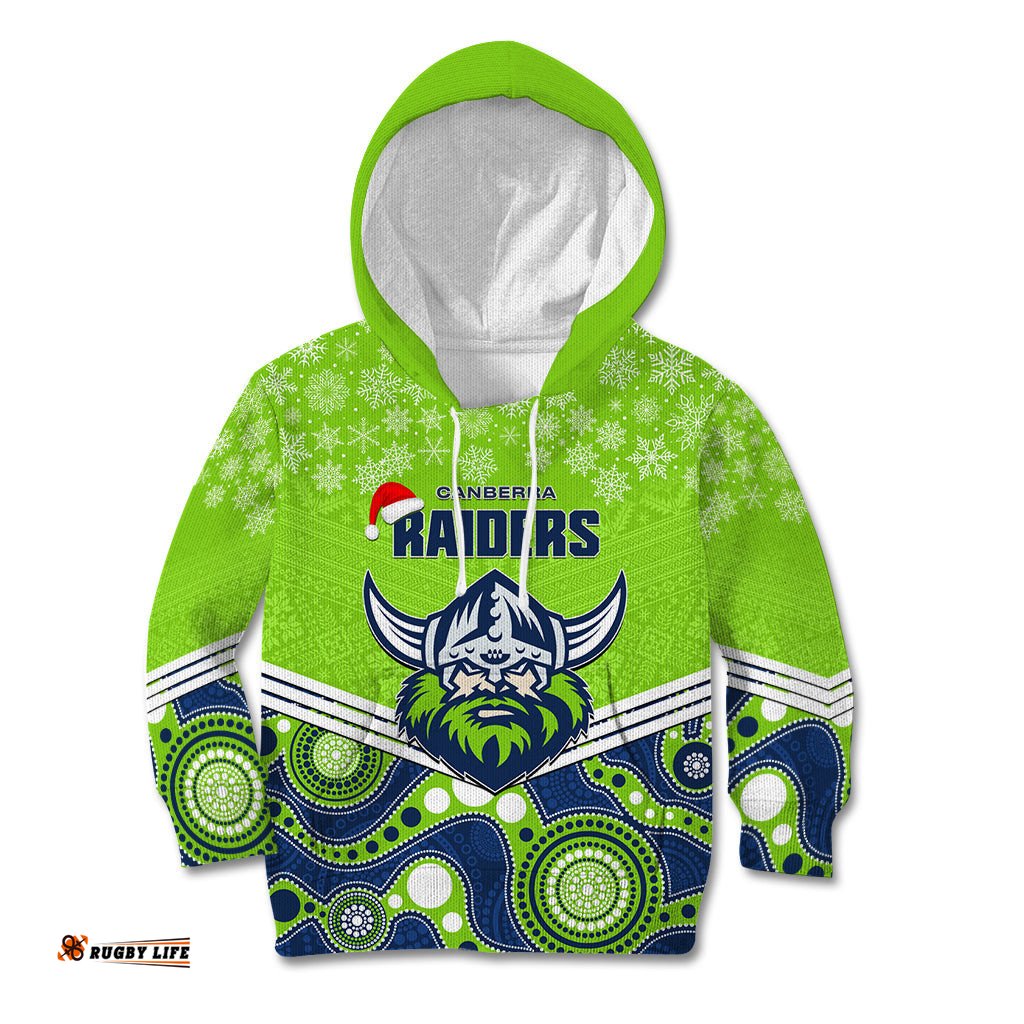 Custom Raiders Rugby Christmas Kid Hoodie Merry Xmas 2023 Mix Aboriginal Art