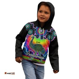 Personalised Australia Aquarius Emu Zodiac Kid Hoodie Auz Astrology Aboriginal Rainbow