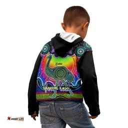 Personalised Australia Aquarius Emu Zodiac Kid Hoodie Auz Astrology Aboriginal Rainbow