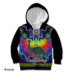 Personalised Australia Aquarius Emu Zodiac Kid Hoodie Auz Astrology Aboriginal Rainbow