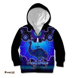 Personalised Australia Aquarius Emu Zodiac Kid Hoodie Auz Astrology Aboriginal Blue