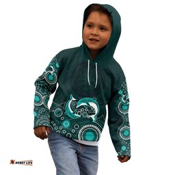 Australia Aboriginal Kid Hoodie Dolphin Green