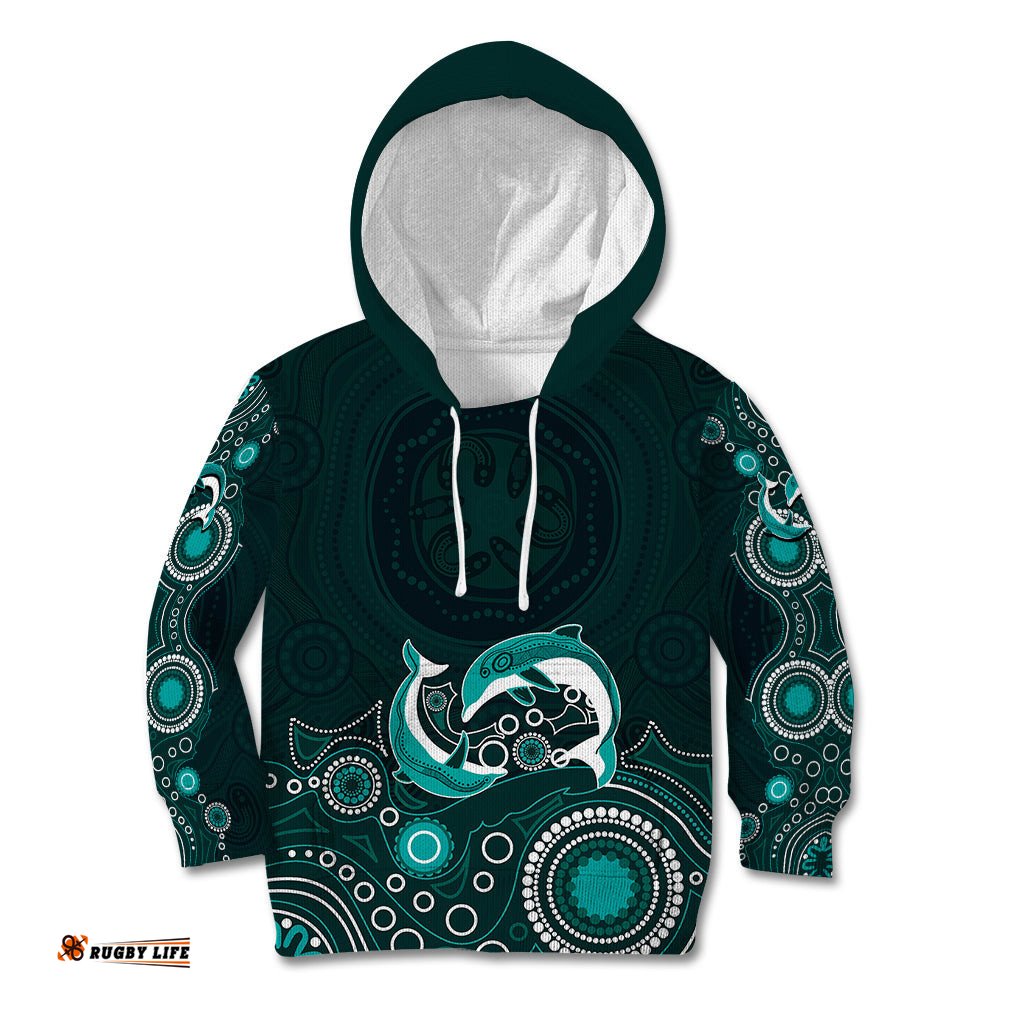 Australia Aboriginal Kid Hoodie Dolphin Green