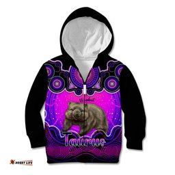 Personalised Australia Taurus Wombat Zodiac Kid Hoodie Auz Astrology Aboriginal Magenta