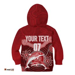 Personalised Dolphins Rugby Kid Hoodie Aboriginal Boomerang Artsy Style