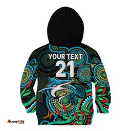 Custom Sharks Rugby Aboriginal Art Kid Hoodie NAIDOC Indigenous Tribal