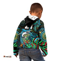 Custom Sharks Rugby Aboriginal Art Kid Hoodie NAIDOC Indigenous Tribal