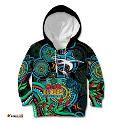 Custom Sharks Rugby Aboriginal Art Kid Hoodie NAIDOC Indigenous Tribal