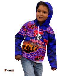Custom Personalised Anzac Day NRL Knights Kid Hoodie Aboriginal Lizard Patterns