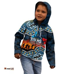 Custom Personalised Anzac Day NRL Titans Kid Hoodie Aboriginal Lizard Patterns