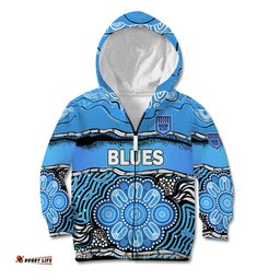 Custom Text And Number Blues Rugby Aboriginal Kid Hoodie New South Wales State of Origin