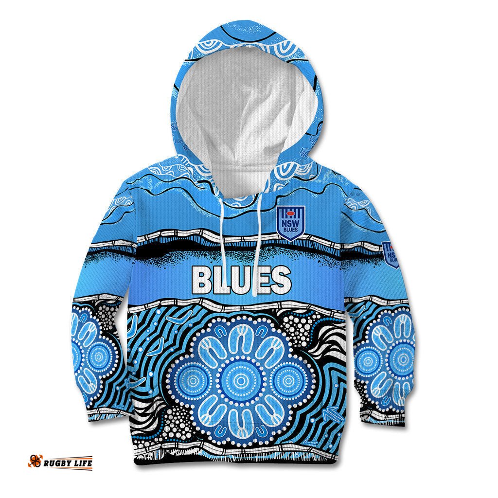 Custom Text And Number Blues Rugby Aboriginal Kid Hoodie New South Wales State of Origin