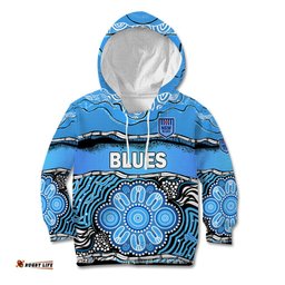 Custom Text And Number Blues Rugby Aboriginal Kid Hoodie New South Wales State of Origin