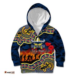 Custom Personalised Anzac Day NRL Cowboys Kid Hoodie Aboriginal Lizard Patterns