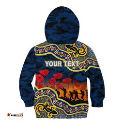 Custom Personalised Anzac Day NRL Cowboys Kid Hoodie Aboriginal Lizard Patterns