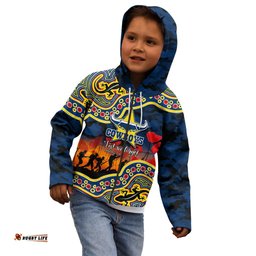 Custom Personalised Anzac Day NRL Cowboys Kid Hoodie Aboriginal Lizard Patterns
