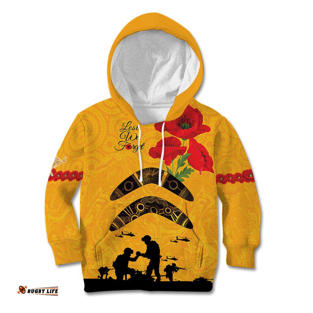 Australia Matildas Soccer ANZAC Custom Kid Hoodie Gallipoli Soldier With Aboriginal Dots Art