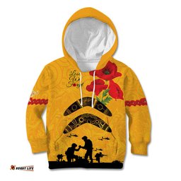 Australia Matildas Soccer ANZAC Custom Kid Hoodie Gallipoli Soldier With Aboriginal Dots Art