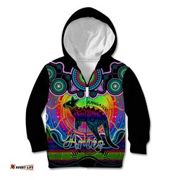 Personalised Australia Aries Kangaroo Zodiac Kid Hoodie Auz Astrology Aboriginal Rainbow