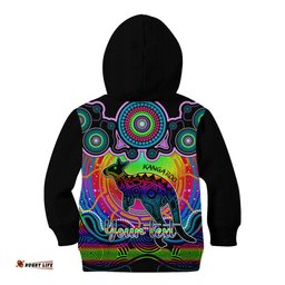 Personalised Australia Aries Kangaroo Zodiac Kid Hoodie Auz Astrology Aboriginal Rainbow