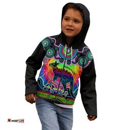 Personalised Australia Aries Kangaroo Zodiac Kid Hoodie Auz Astrology Aboriginal Rainbow