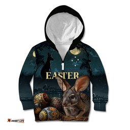 Australia Easter 2024 Kid Hoodie Bunny With Aboriginal Eggs At Starry Night