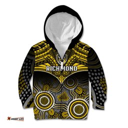 Personalised Richmond Football Kid Hoodie Tigers Aboriginal Mix Polynesian Pattern