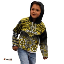 Personalised Richmond Football Kid Hoodie Tigers Aboriginal Mix Polynesian Pattern