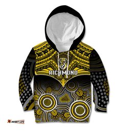 Personalised Richmond Football Kid Hoodie Tigers Aboriginal Mix Polynesian Pattern