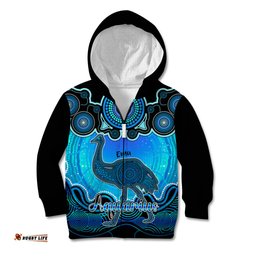 Personalised Australia Aquarius Emu Zodiac Kid Hoodie Auz Astrology Aboriginal Aqua
