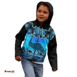 Personalised Australia Aquarius Emu Zodiac Kid Hoodie Auz Astrology Aboriginal Aqua