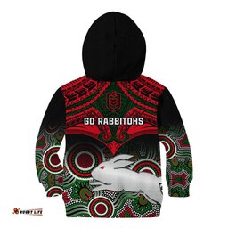 Rabbitohs Rugby Kid Hoodie Souths 1908 Aboriginal Mix Polynesian Pattern