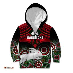 Rabbitohs Rugby Kid Hoodie Souths 1908 Aboriginal Mix Polynesian Pattern