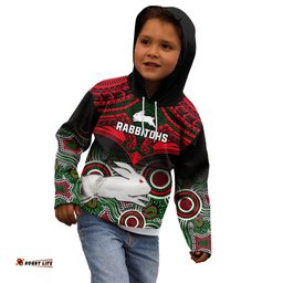 Rabbitohs Rugby Kid Hoodie Souths 1908 Aboriginal Mix Polynesian Pattern