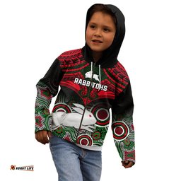 Rabbitohs Rugby Kid Hoodie Souths 1908 Aboriginal Mix Polynesian Pattern