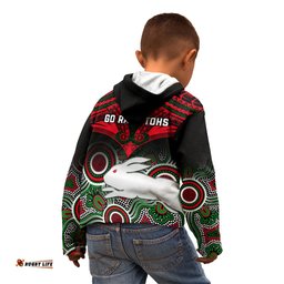 Rabbitohs Rugby Kid Hoodie Souths 1908 Aboriginal Mix Polynesian Pattern